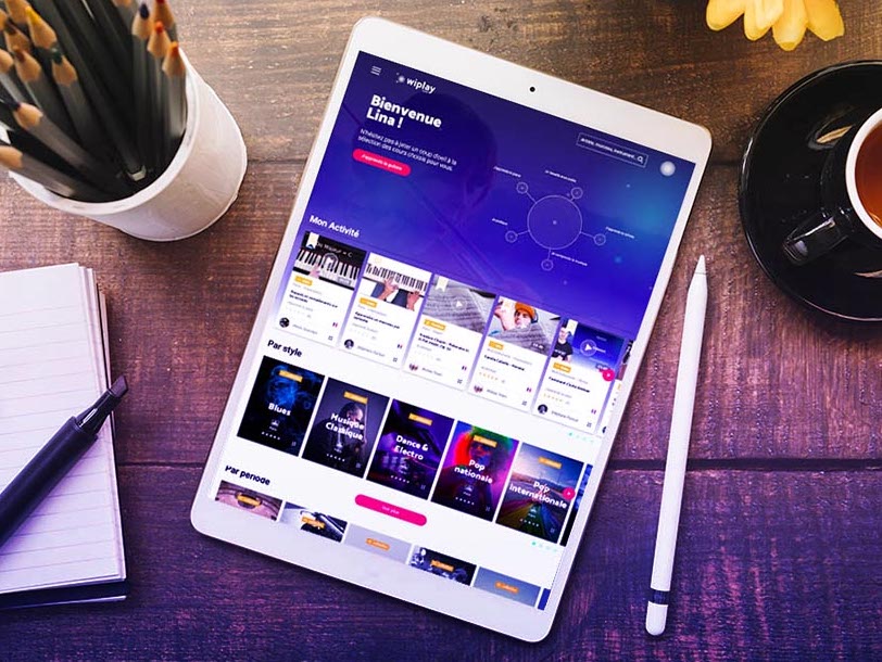 Application Wiplay Music présentée sur une tablette